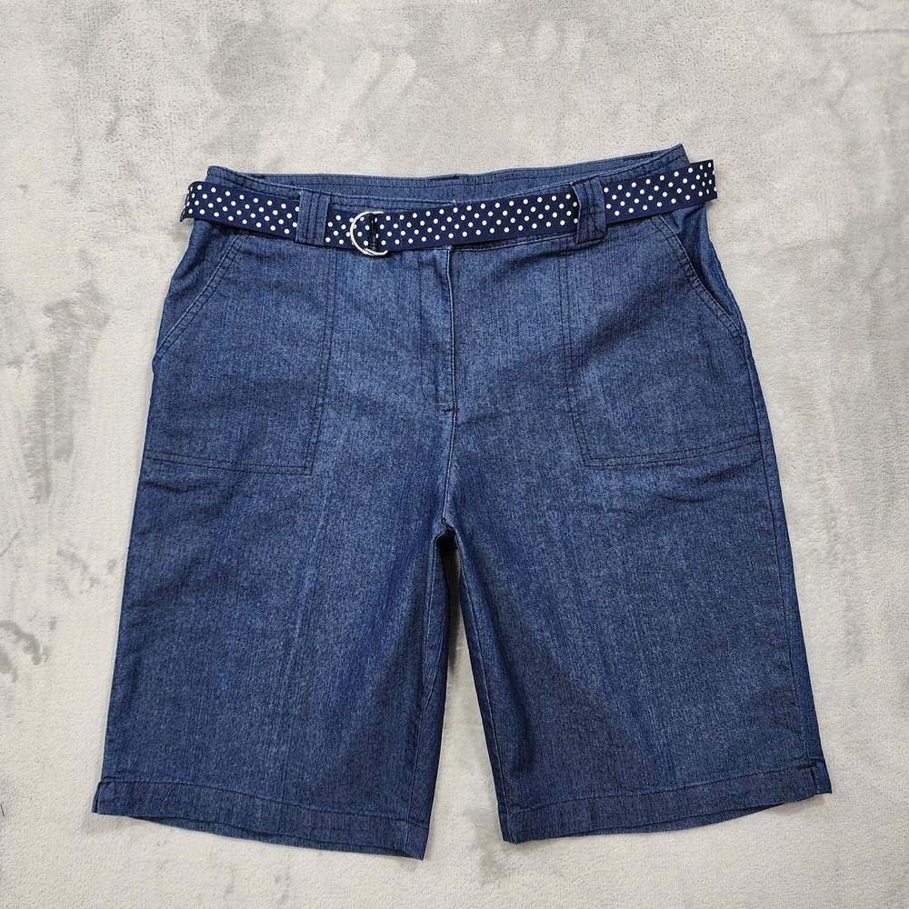 Vintage White Stag Shorts Womens‎ 12 Blue Denim Bermuda Belted Stretch Casual